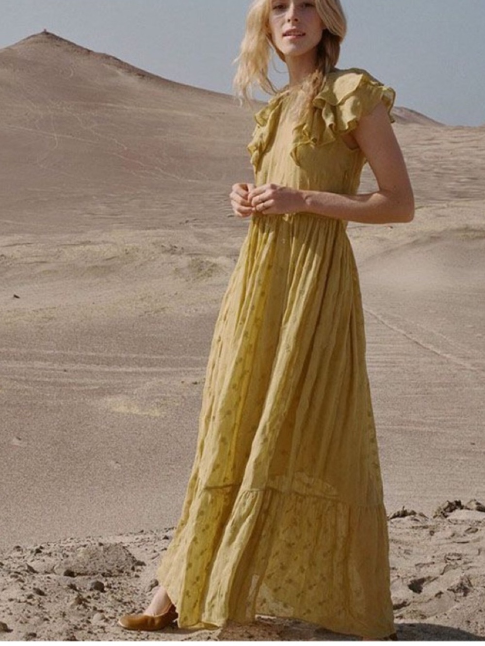 Doen Chiffon Floral Maxi Dress - Pickle Yellow